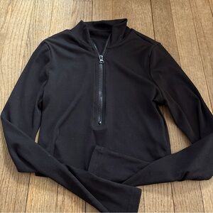 Leasty Cropped 1/2 Zip Black Ribbed Long Sleeve Top Sz S